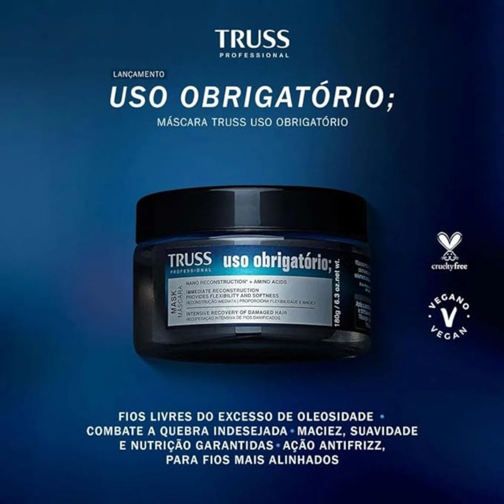Máscara Uso Obrigatório 180g | Reparação Profunda com Nano Reconstrução e Perfume Prolongado | Truss