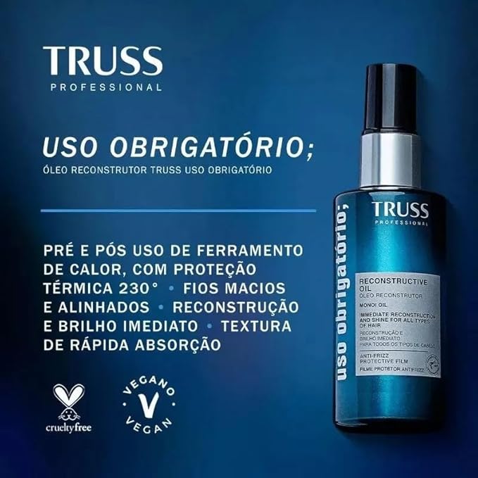 Óleo Reconstrutor Uso Obrigatório 60ml | Tratamento Capilar para Brilho, Reconstrução e Proteção | Truss
