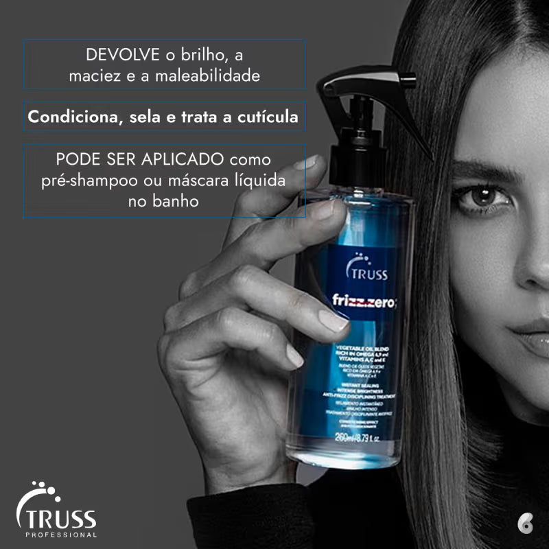 Máscara Líquida Frizz Zero Leave-In 260ml | Controle de Frizz, Brilho e Hidratação | Truss