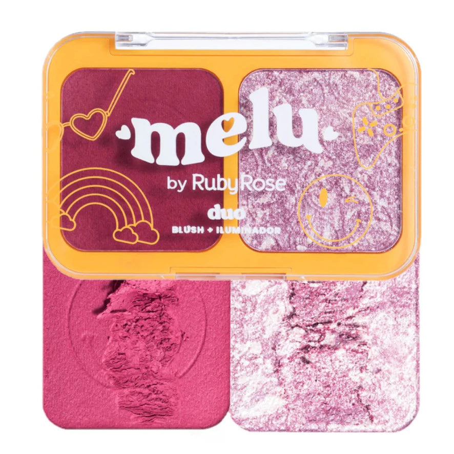 Duo de Blush e Iluminador Marmorizado Melu 8,0g e 6,85g - Ruby Rose